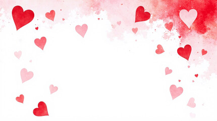 Valentine's Day background with watercolor hearts and copy space.