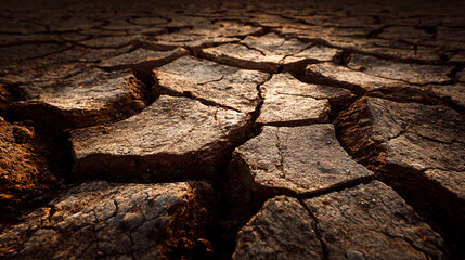 Dry cracked earth surface with deep fissures ground