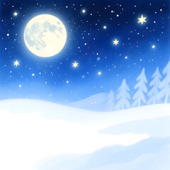 Fototapeta premium Winter night landscape with shining full moon