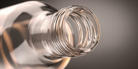 Transparent plastic bottle with a focus on the top opening  