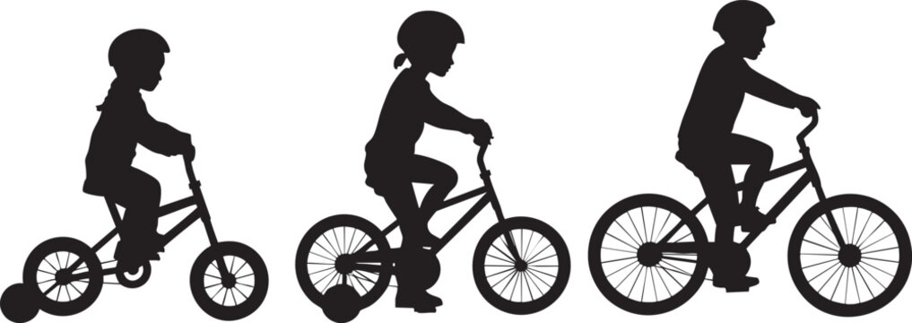 Learning to ride a bicycle with training wheels Vector, illustration