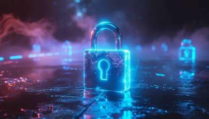 Glowing digital padlock symbolizes futuristic data security and network protection
