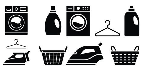 Washing machine icon set for home and kitchen appliances