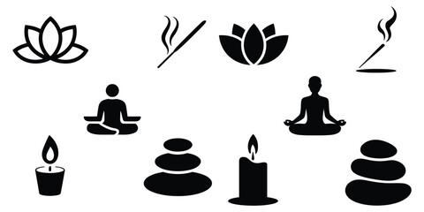 Set of yoga and meditation icons vector illustration
