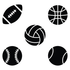 Set of vector sports ball icons including tennis football basketball and other game equipment illustration