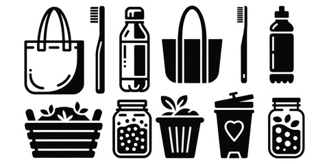 Set of vector icons showing toilet paper and beverage containers for design use
