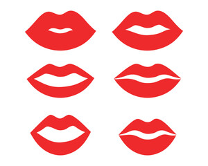 Red Kiss Lips Icons Vector Set – Love Beauty Fashion and Valentine Design