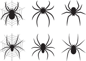 Black widow spider silhouettes on white background Vector, illustration