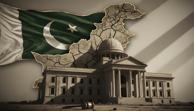 Cracked Maps & Flags of Pakistan, US, UK, India &ndash; Dramatic Symbolic 4K Background