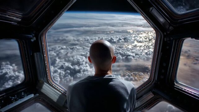 A personal reflection on the beauty and vastness of Earth from a unique perspective, contemplating existence while gazing at the mesmerizing clouds and horizon from a spacecraft.