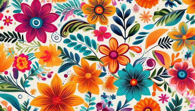 colorful mexican floral pattern on a white background generative ai