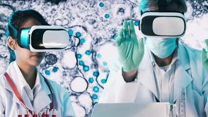Two scientists exploring advanced medical research using virtual reality technology - Powered by Adobe