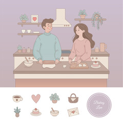 Couple Baking Cookies in Kitchen