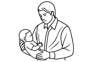 Loving Father Cradling Newborn Baby Line Illustration
