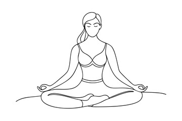 Fit Woman Practicing Meditation in Yoga Pose Drawing