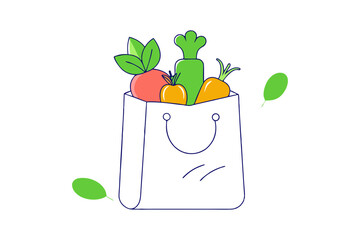 Reusable Bag with Organic Veggies and Greens Illustration