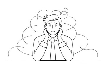 Tired Professional Man Feeling Pressure Line Art