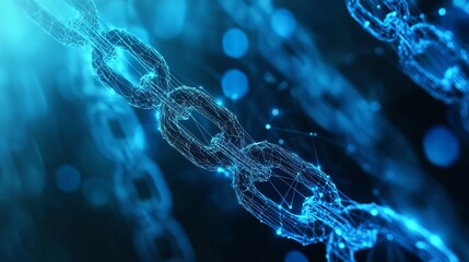 Digital blockchain chain links in futuristic blue 3D design