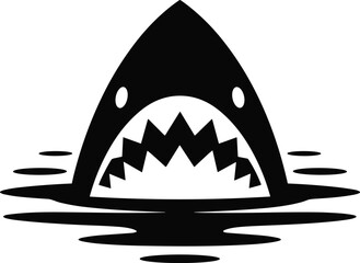 Black and white shark head with sharp teeth and water splashes