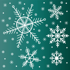 Illustration of White Snowflakes on Green Background