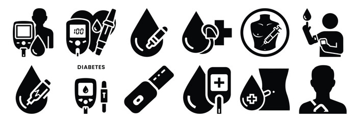 set of diabetes silhouette icon vector illustration isolated on white background