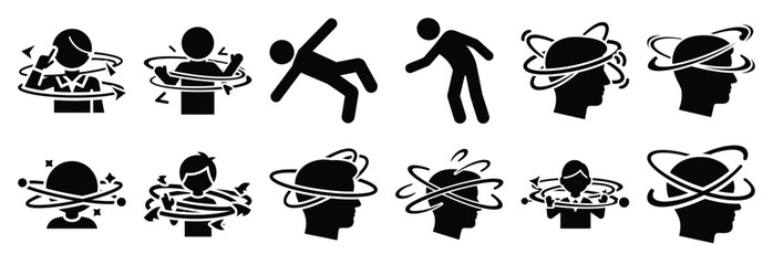Fototapeta premium set of dizziness silhouette icon vector illustration isolated on white background