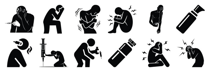 set of drug addiction silhouette icon vector illustration isolated on white background