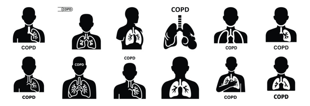 set of copd silhouette icon vector illustration isolated on white background