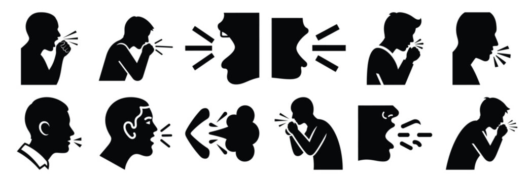 set of cough silhouette icon vector illustration isolated on white background