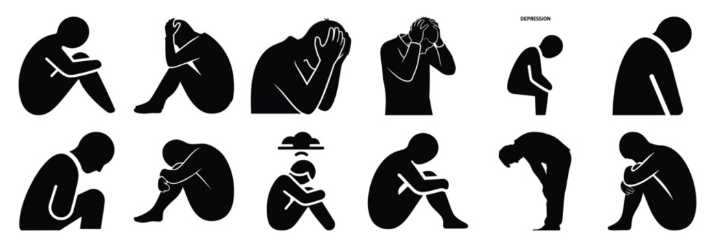 set of depression silhouette icon vector illustration isolated on white background