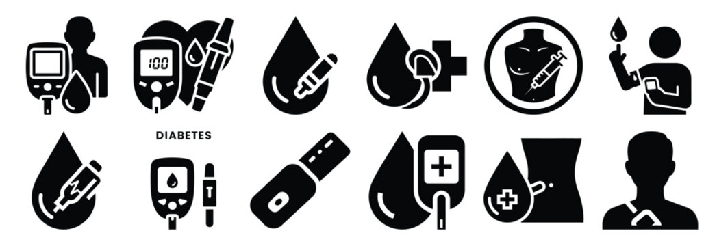 set of diabetes silhouette icon vector illustration isolated on white background