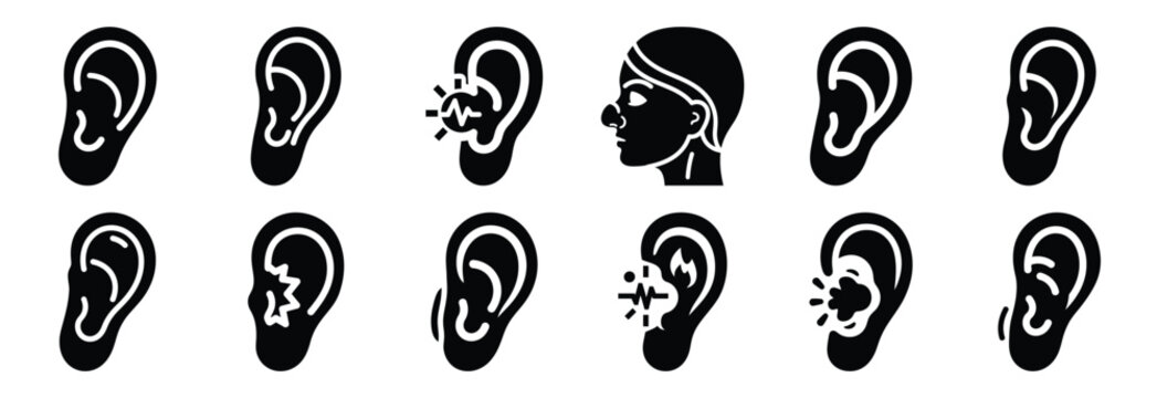 set of ear infection silhouette icon vector illustration isolated on white background