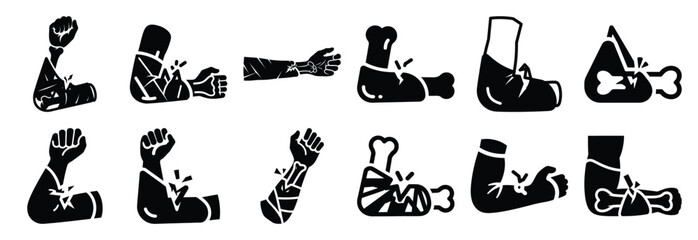 set of fracture arm silhouette icon vector illustration isolated on white background