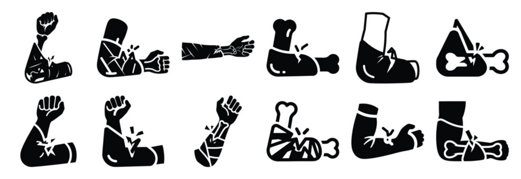 set of fracture arm silhouette icon vector illustration isolated on white background