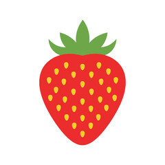 Fototapeta premium Single red strawberry with green leaves Vector