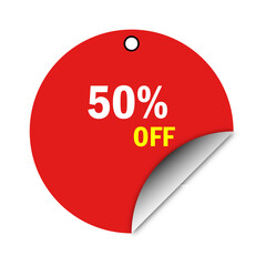 Discount sticker with fifty percent off label