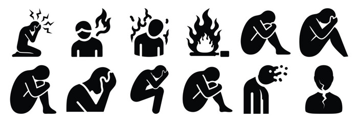 set of mental breakdown silhouette icon vector illustration isolated on white background