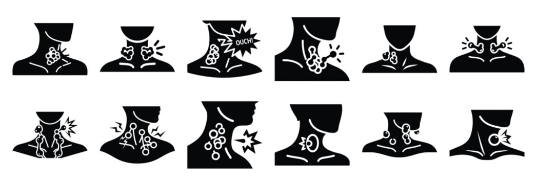 set of lymph node pain silhouette icon vector illustration isolated on white background
