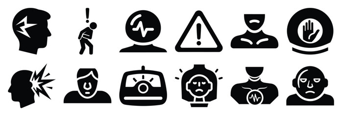 set of pain alert silhouette icon vector illustration isolated on white background