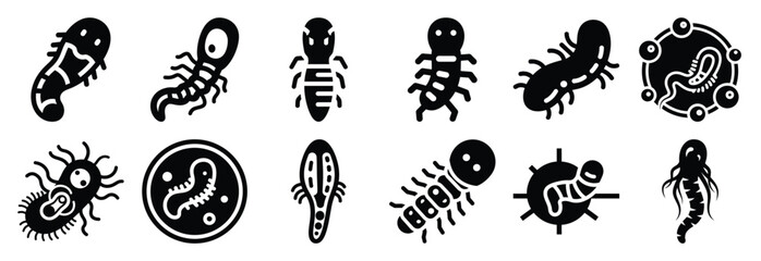 set of parasite infection silhouette icon vector illustration isolated on white background