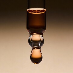 brown oil pouring out of a pipette, drops of oil	