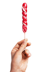 Christmas candy cane caramel lollipop Red and white stripes. isolated on white background with clipping path