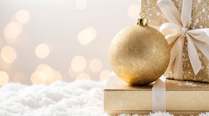 New Year banner with New Year decor on a blurred background, bokeh effect.