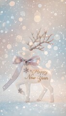 New Year banner with New Year decor on a blurred background, bokeh effect.