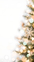 New Year banner with New Year decor on a blurred background, bokeh effect.