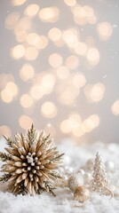 Christmas tree decorated with toys and snow on a blurred background, bokeh effect