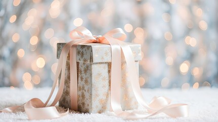 Christmas tree decorated with toys and snow on a blurred background, bokeh effect