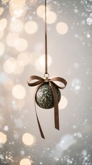A bright decoration against a shining Christmas tree with bokeh background
