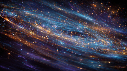 Cosmic Space with Glowing Golden Blue Nebula Streams Stars and Dynamic Light Motion Effect