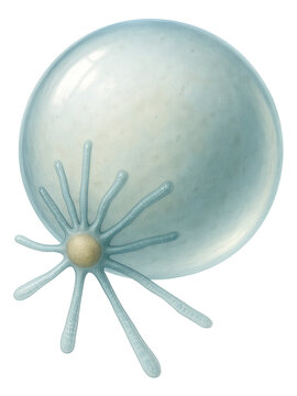 Radial canal contractile vacuole in Paramecium, featuring a spherical shape.